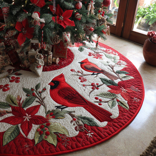 Holly Cardinal Quilted Christmas Tree Skirt NCU0DV7843