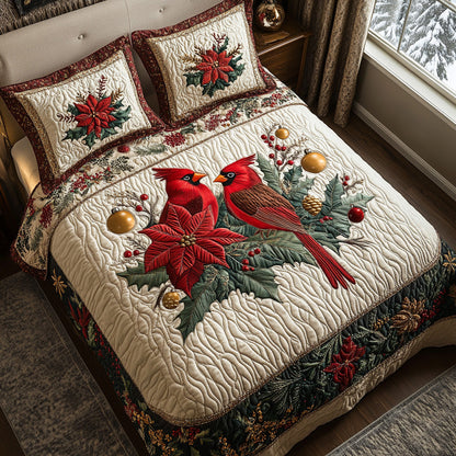 Holly Cardinals 3-Piece Quilted Bedding Set NCU0DV7373