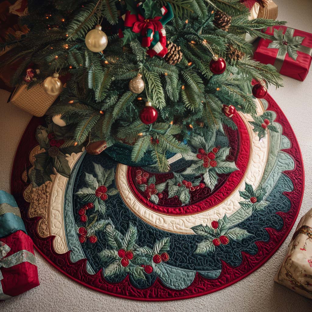 Holly Charm Christmas Quilted Tree Skirt NCU0NT10002