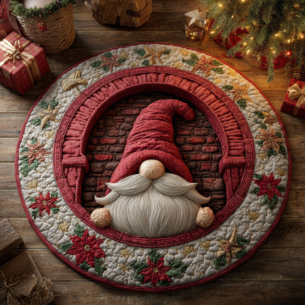 Holly Gnome Haven Quilted Round Mat NCU0TV1045