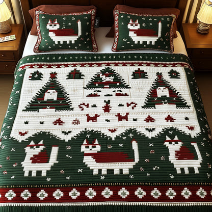 Holly Jolly Cats 3-Piece Quilted Bedding Set NCU0PT2139