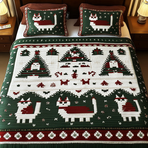 Holly Jolly Cats 3-Piece Quilted Bedding Set NCU0PT2139