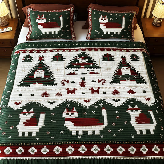 Holly Jolly Cats 3-Piece Quilted Bedding Set NCU0PT2139