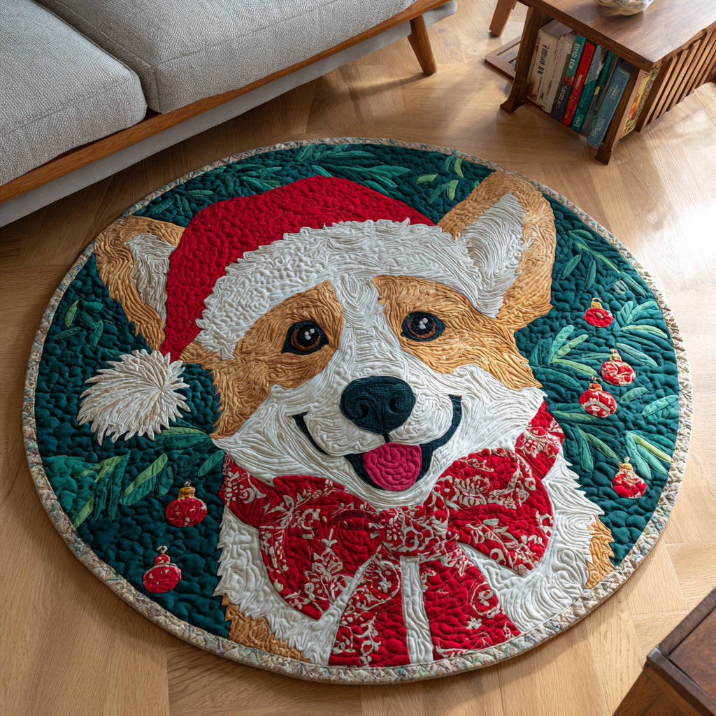 Holly Jolly Corgi Quilted Round Mat NCU0HH405