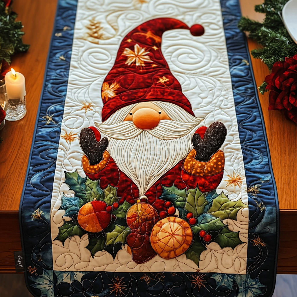 Holly Jolly Gnome Quilted Table Runner NCU0VH448