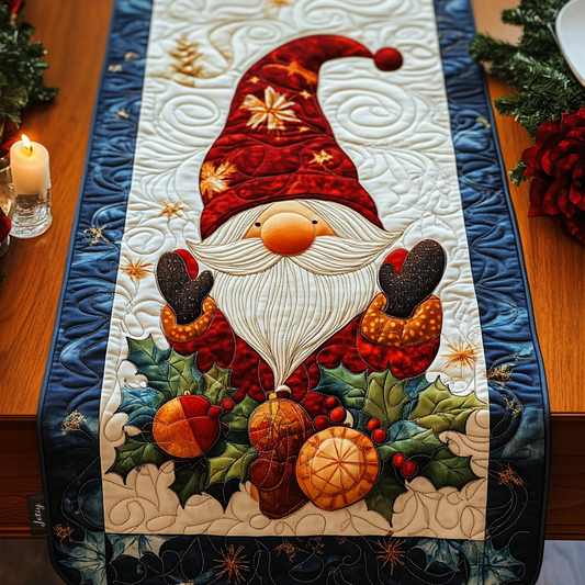Holly Jolly Gnome Quilted Table Runner NCU0VH448