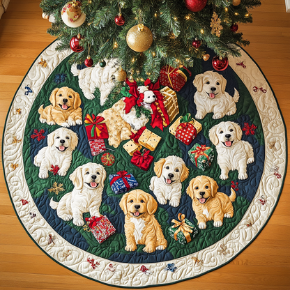 Holly Jolly Golden Chritstmas Quilted Tree Skirt NCU0DV1346