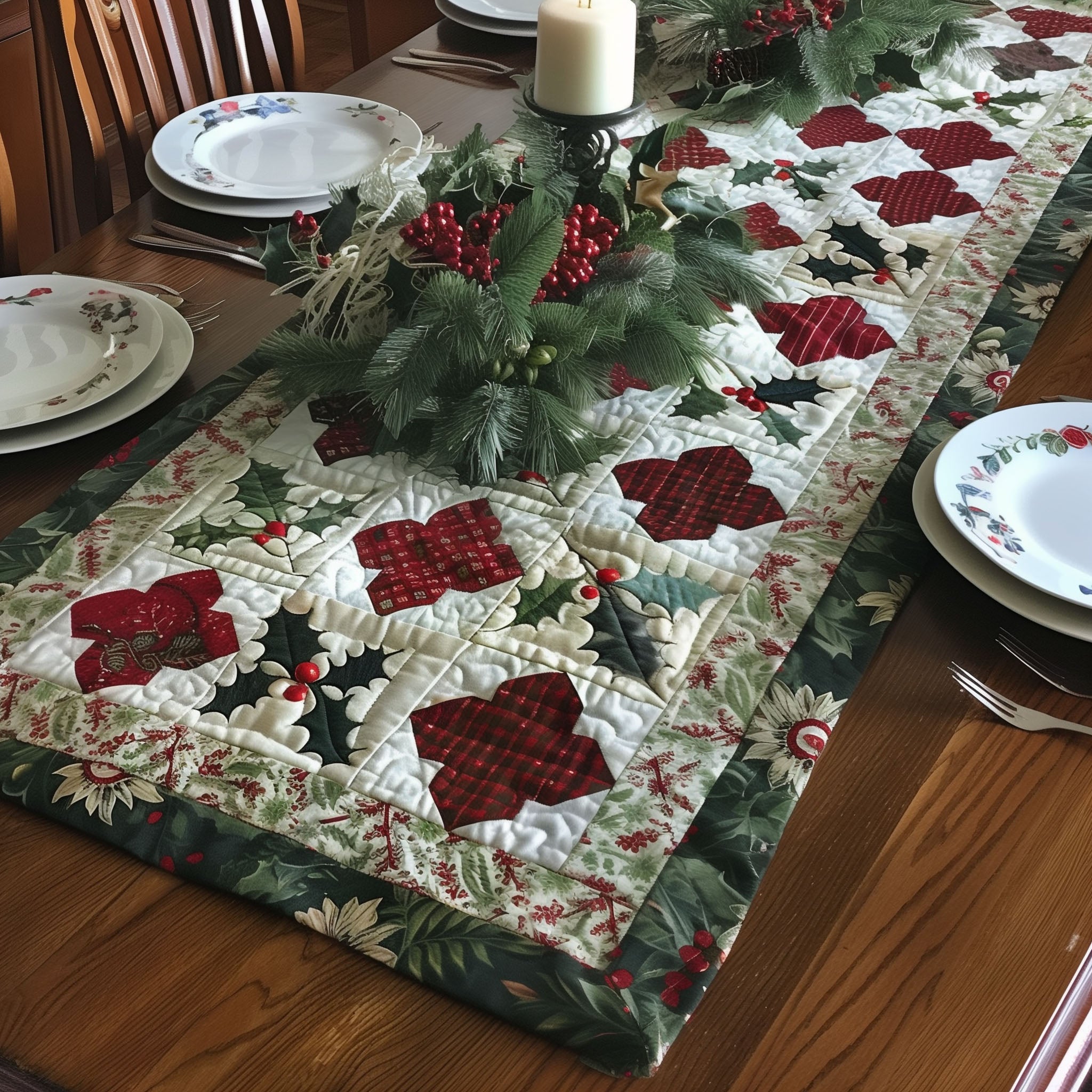 Jolly Reindeer Quilted Table Runner NCU0PTT1399