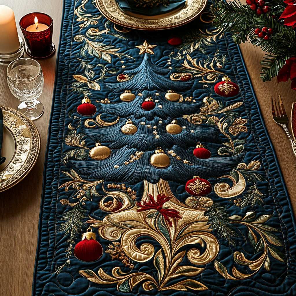 Holly Jolly Pine Quilted Table Runner NCU0DV1875