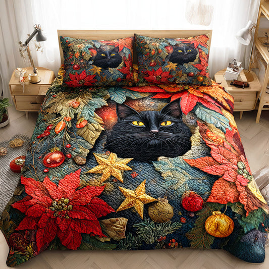 Holly Night Cat 3-Piece Quilted Bedding Set NCU0TD921