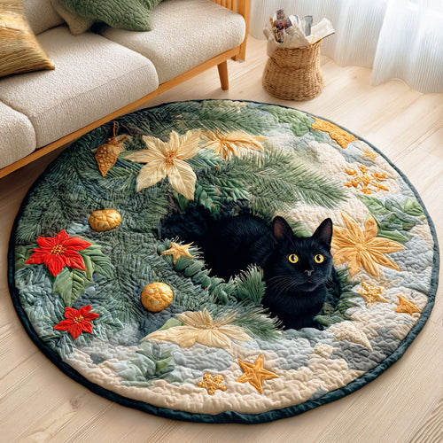 Holly Night Cat Quilted Round Mat NCU0TD929