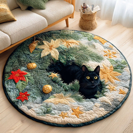 Holly Night Cat Quilted Round Mat NCU0TD929