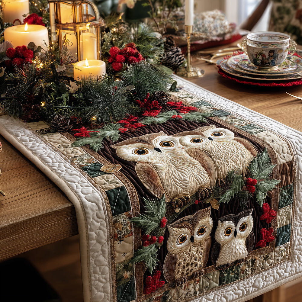 Holly Night Owls Quilted Table Runner NCU0TH3405
