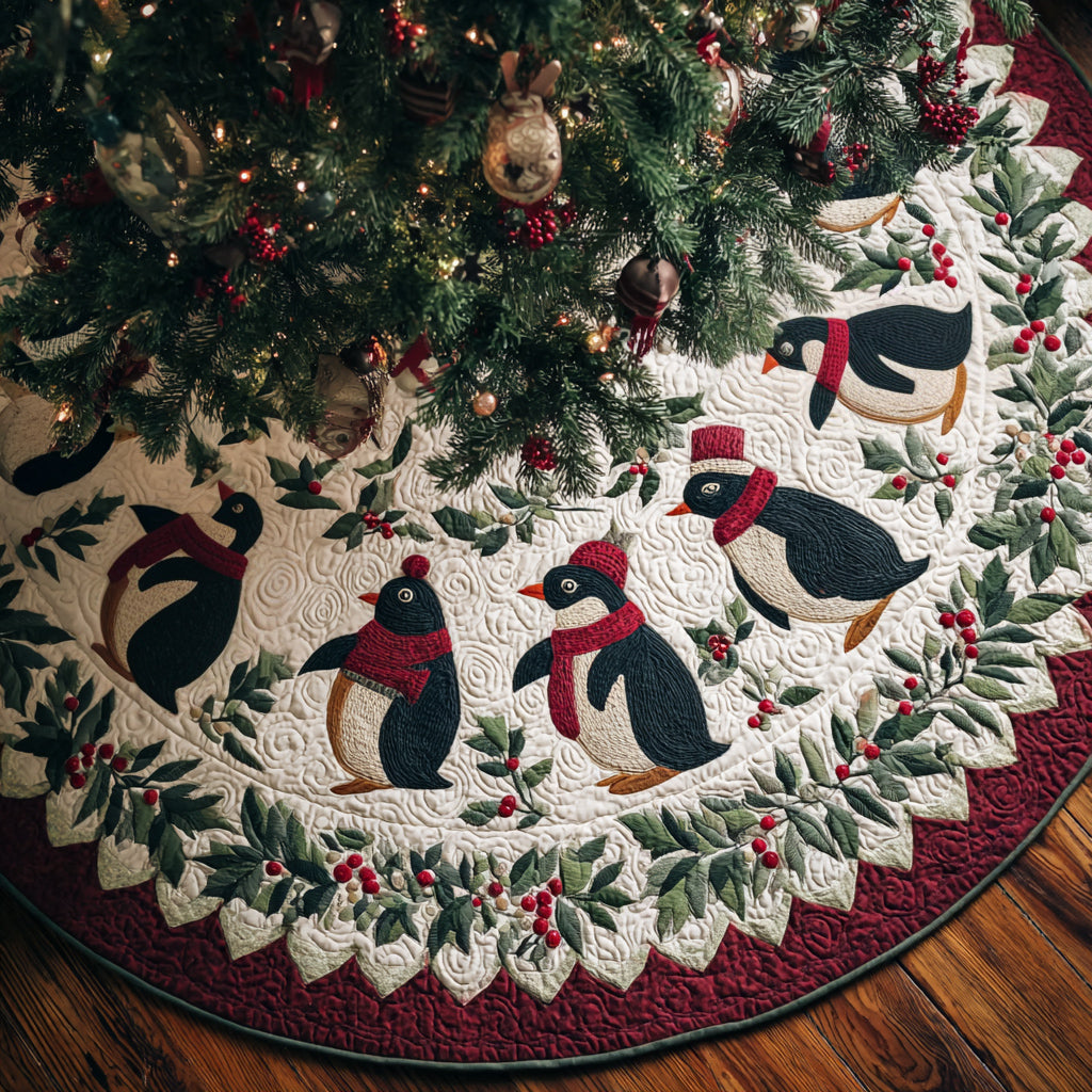 Holly Penguin Quilted Christmas Tree Skirt NCU0HH1247