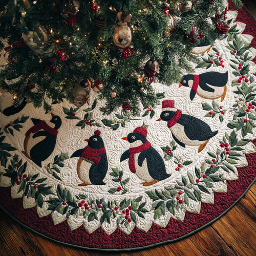 Holly Penguin Quilted Christmas Tree Skirt NCU0HH1247