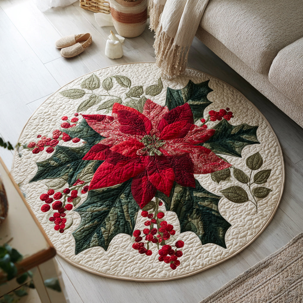 Holly Poinsettia Quilted Round Mat NCU0HH276