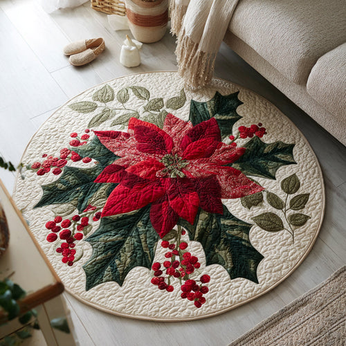 Holly Poinsettia Quilted Round Mat NCU0HH276