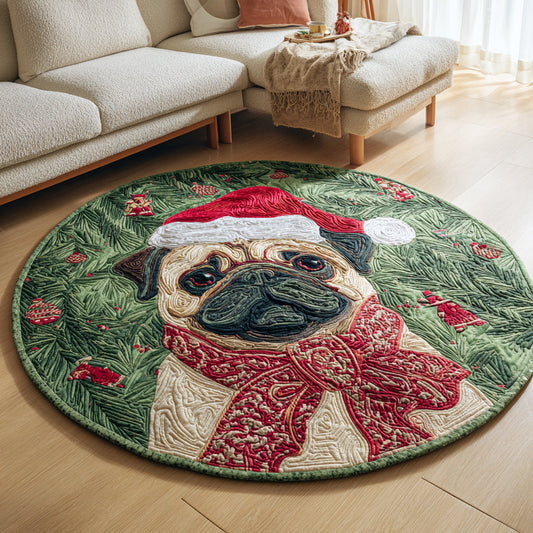Holly Pug Scarf Quilted Round Mat NCU0HH410