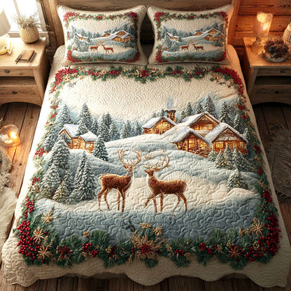 Holly Reindeer 3-Piece Quilted Bedding Set NCU0TV1252