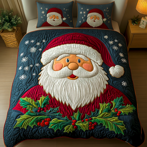Holly Santa 3-Piece Quilted Bedding Set NCU0VH692
