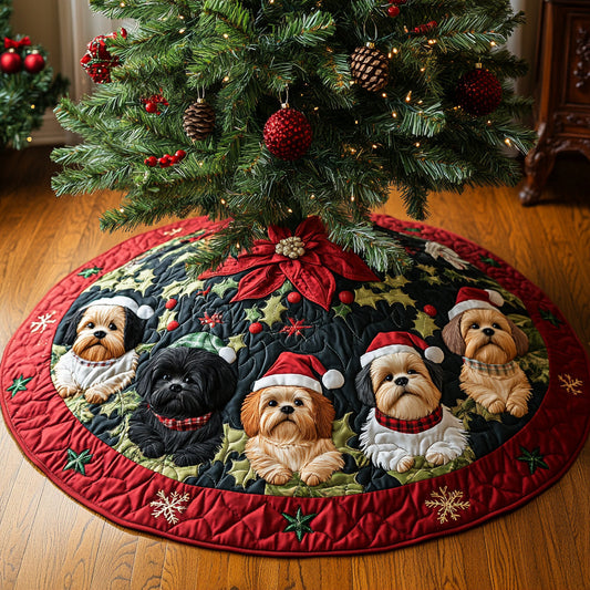 Holly Shih Tzu Christmas Quilted Tree Skirt NCU0DV8236