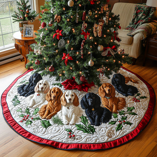 Holly Spaniel Glow Christmas Quilted Tree Skirt NCU0DV8195