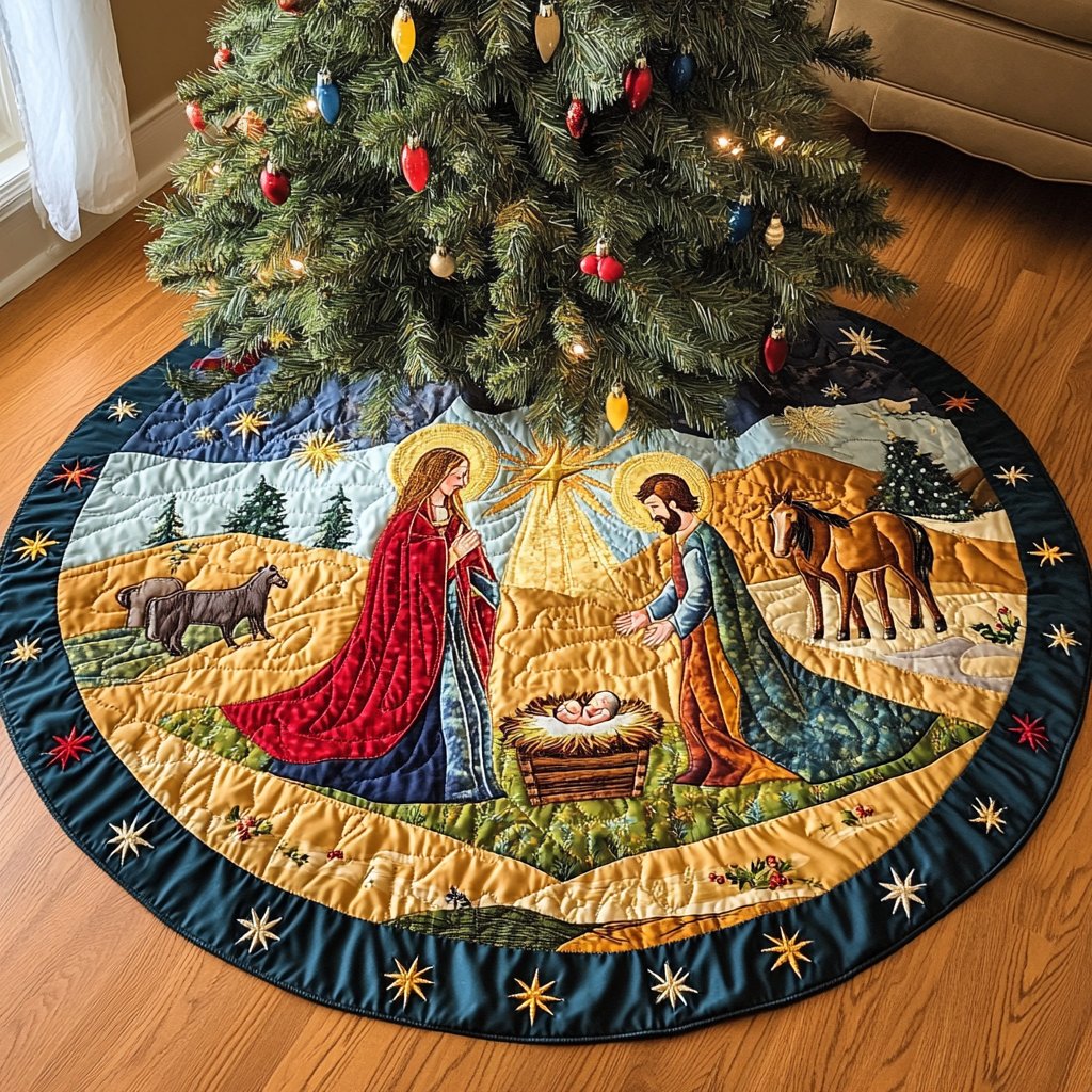 Nativity Christmas Quilted Tree Skirt NCU0VT315