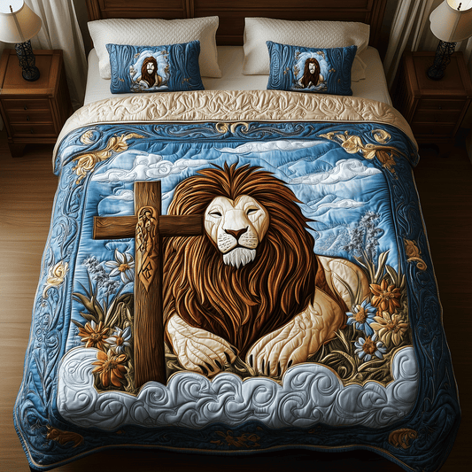 Holy Lion Embrace 3-Piece Quilted Bedding Set NCU0TH2411