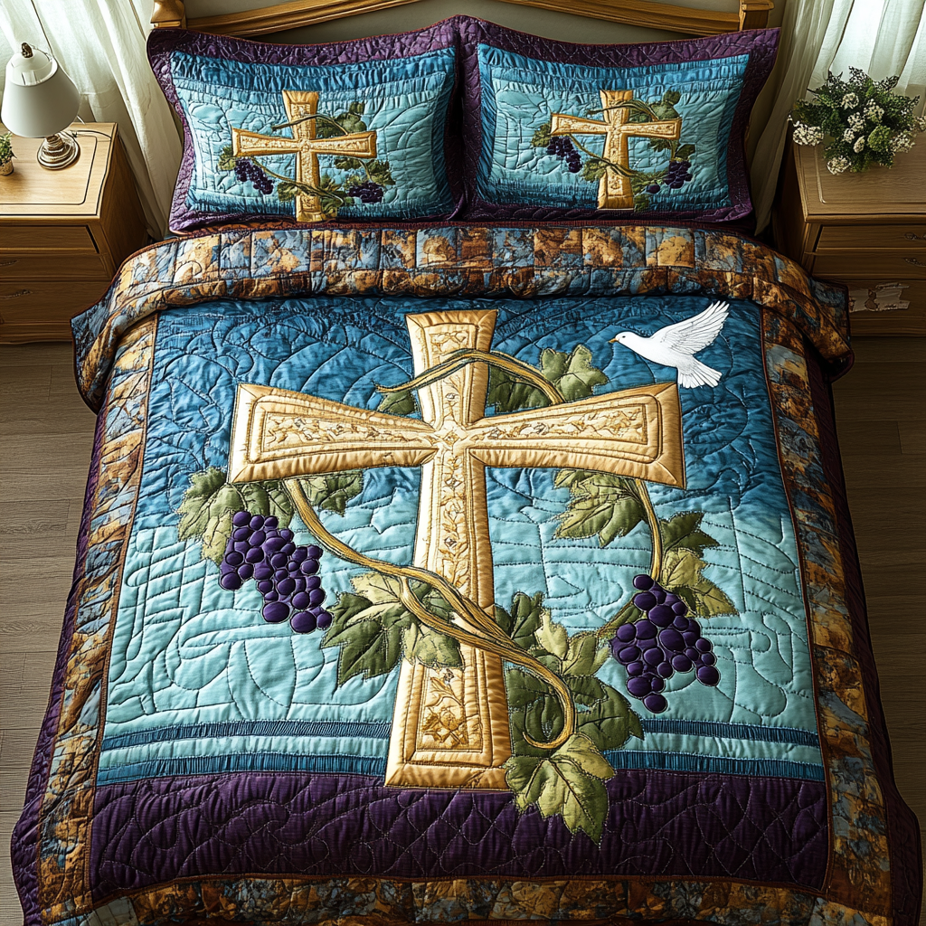 Cross 3-Piece Quilted Bedding Set NCU0VT88