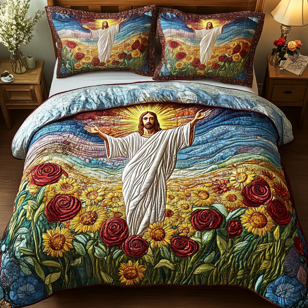 Holy Sunrise 3-Piece Quilted Bedding Set NCU0VH4993