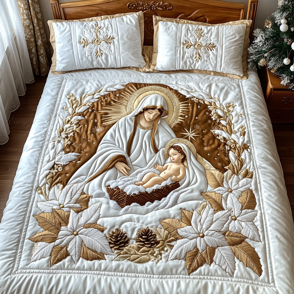 Holy and Gold Quilted Bedding Set NCU0DV2000 – Vantique