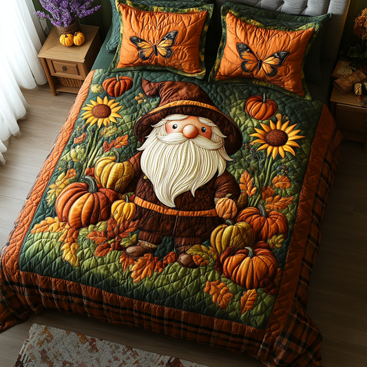 Home with the Harvest Gnomes 3-Piece Quilted Bedding Set NCU0PT8557