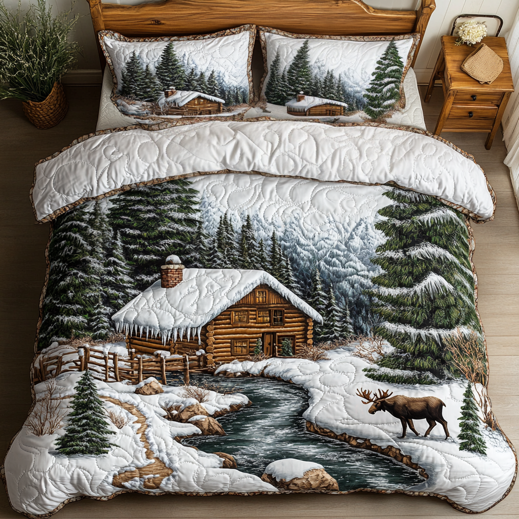 Homestead Log Cabin 3-Piece Quilted Bedding Set NCU0DK3680
