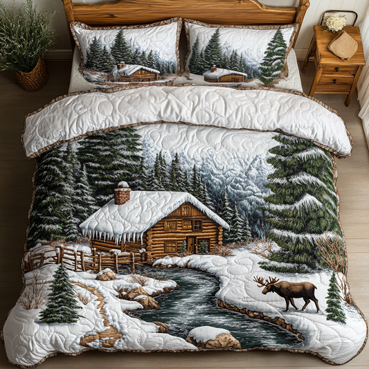 Homestead Log Cabin 3-Piece Quilted Bedding Set NCU0DK3680