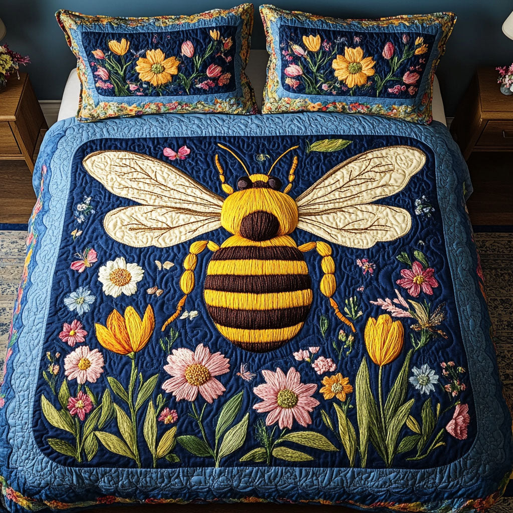 Honeycomb Bee 3-Piece Quilted Bedding Set NCU0HNH296