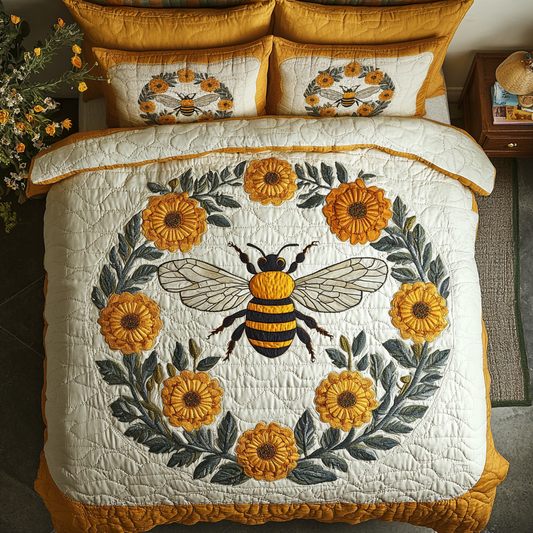 Honeybee Floral 3-Piece Quilted Bedding Set NCU0VH5324