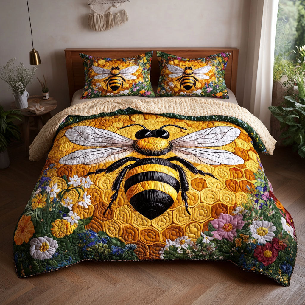 Honeycomb Haven 3-Piece Quilted Bedding Set NCU0PT3938
