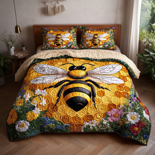 Honeycomb Haven 3-Piece Quilted Bedding Set NCU0PT3938