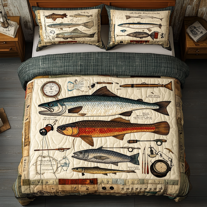Hook Line 3-Piece Quilted Bedding Set NCU0VL2270