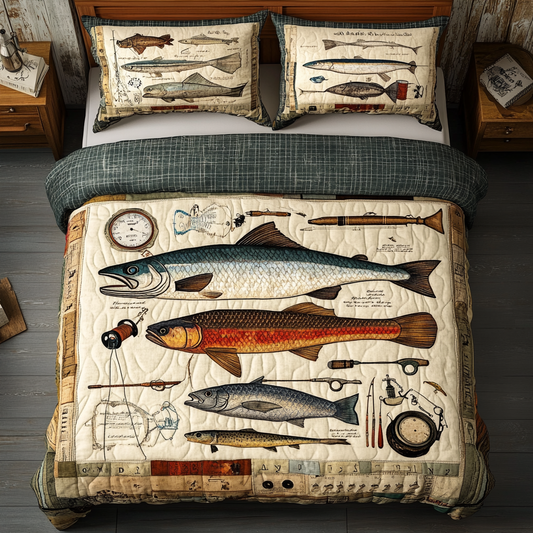 Hook Line 3-Piece Quilted Bedding Set NCU0VL2270