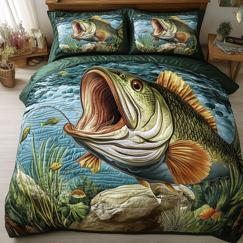 Hooked Bass 3-Piece Quilted Bedding Set NCU0PT6896