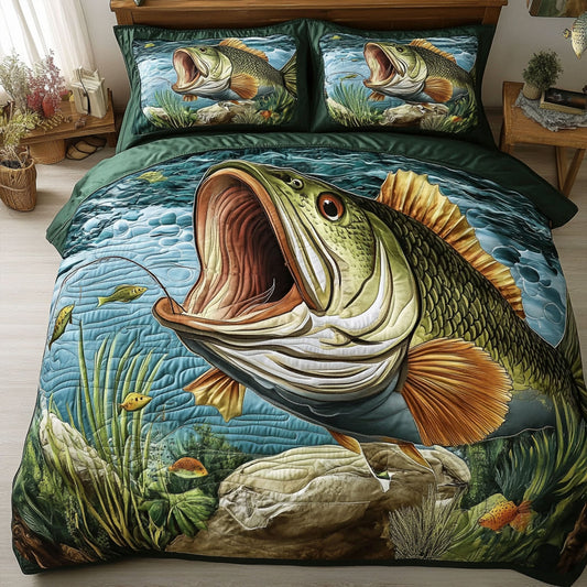Hooked Bass 3-Piece Quilted Bedding Set NCU0PT6896