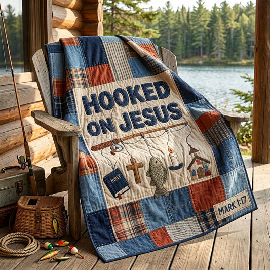Hooked Fishing Devotion Quilted Blanket NCU0HH1999