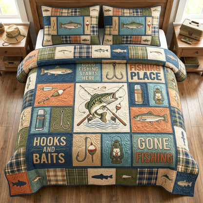 Hooked Life 3-Piece Quilted Bedding Set NCU0TV1917