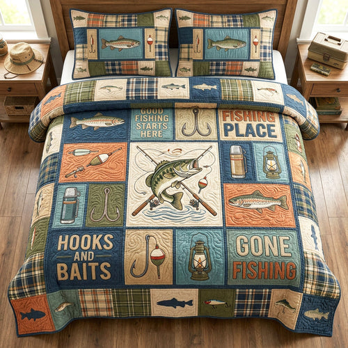 Hooked Life 3-Piece Quilted Bedding Set NCU0TV1917