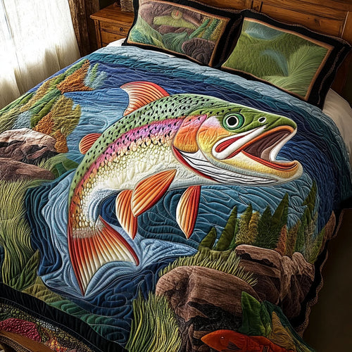 Hooked on Trout 3-Piece Quilted Bedding Set NCU0PT3260