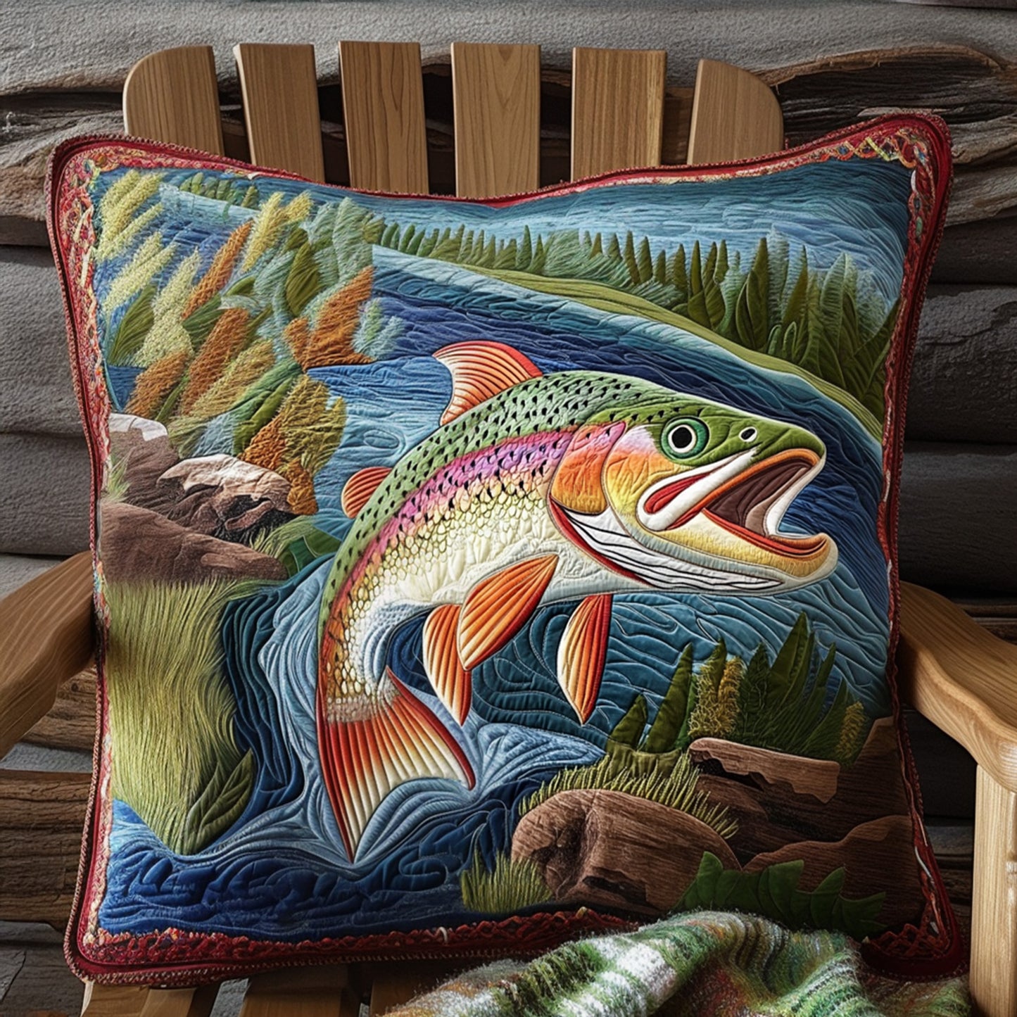 Hooked on Trout Quilted Pillow Case NCU0PT7000