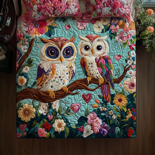 Hooting Hearts 3-Piece Quilted Bedding Set NCU0PT2977
