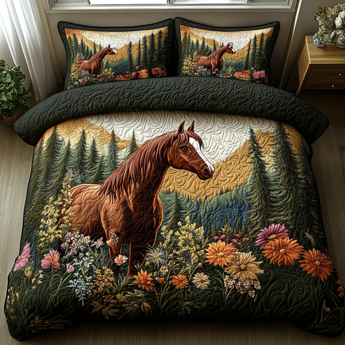 Hooves in Bloom 3-Piece Quilted Bedding Set NCU0DV4807