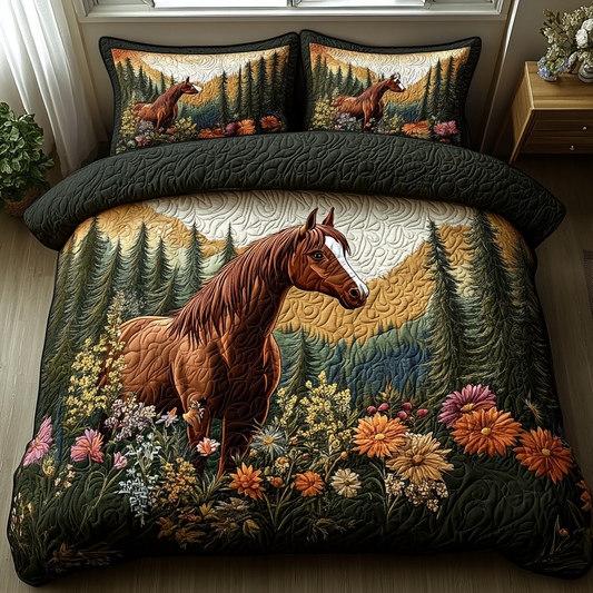 Hooves in Bloom 3-Piece Quilted Bedding Set NCU0DV4807